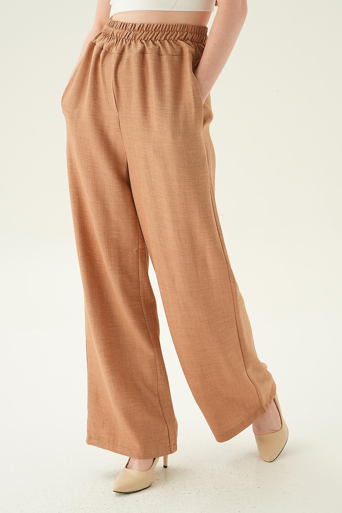 6905A Geniş Kemerli Bol Pantolon Vizon - 1