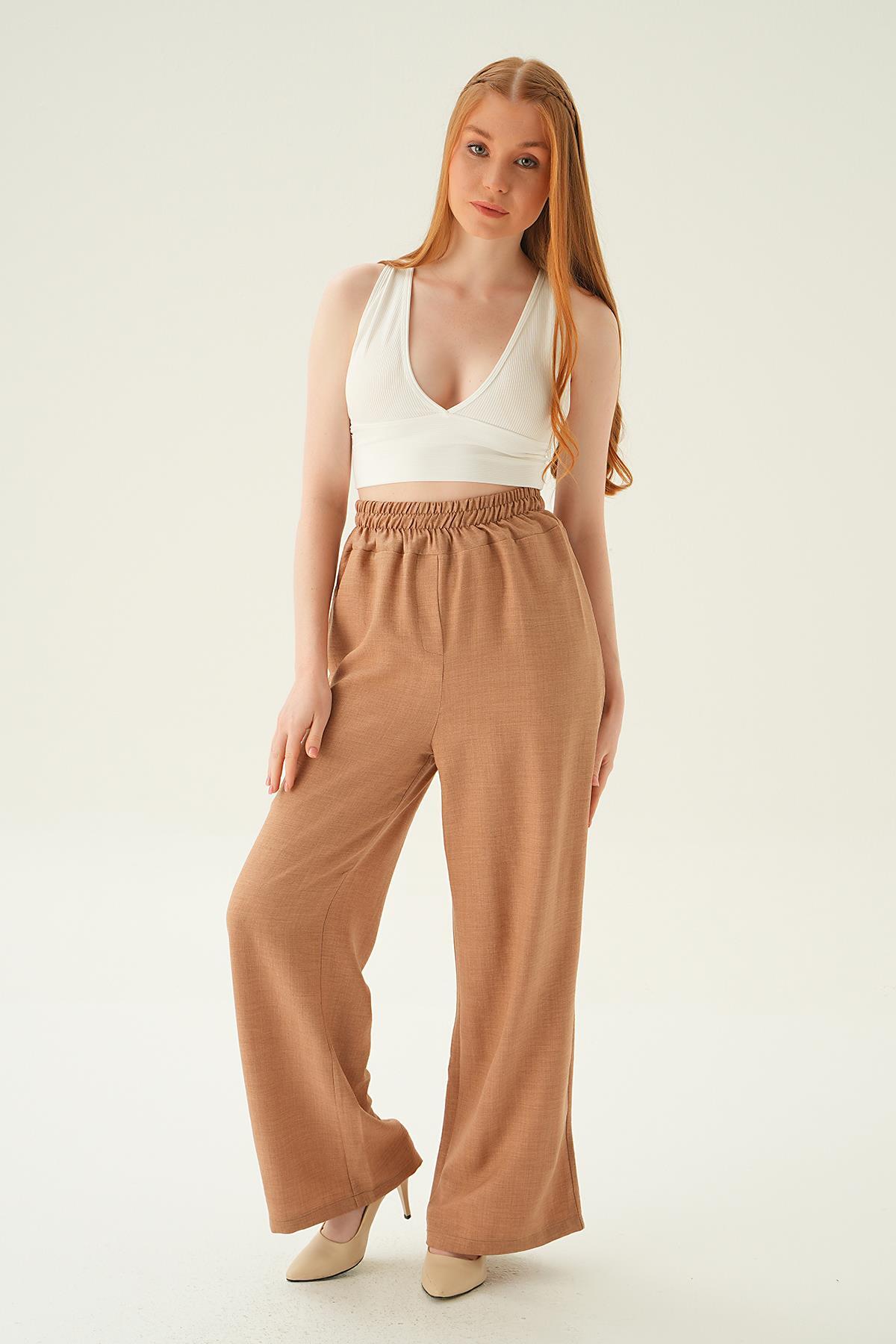 6905A Geniş Kemerli Bol Pantolon Vizon - 2