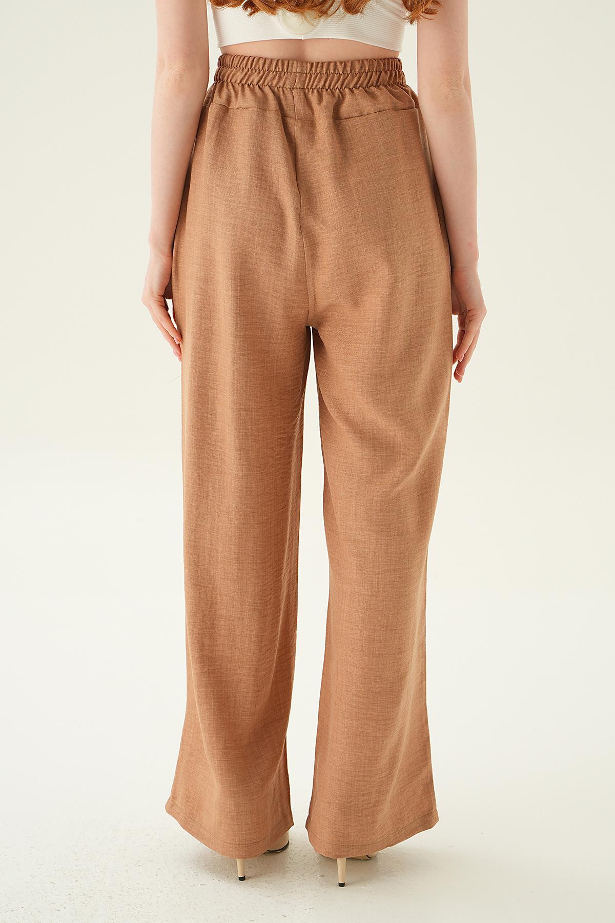 6905A Geniş Kemerli Bol Pantolon Vizon - 5