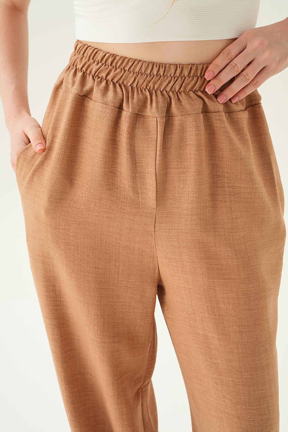 6905A Geniş Kemerli Bol Pantolon Vizon - 6