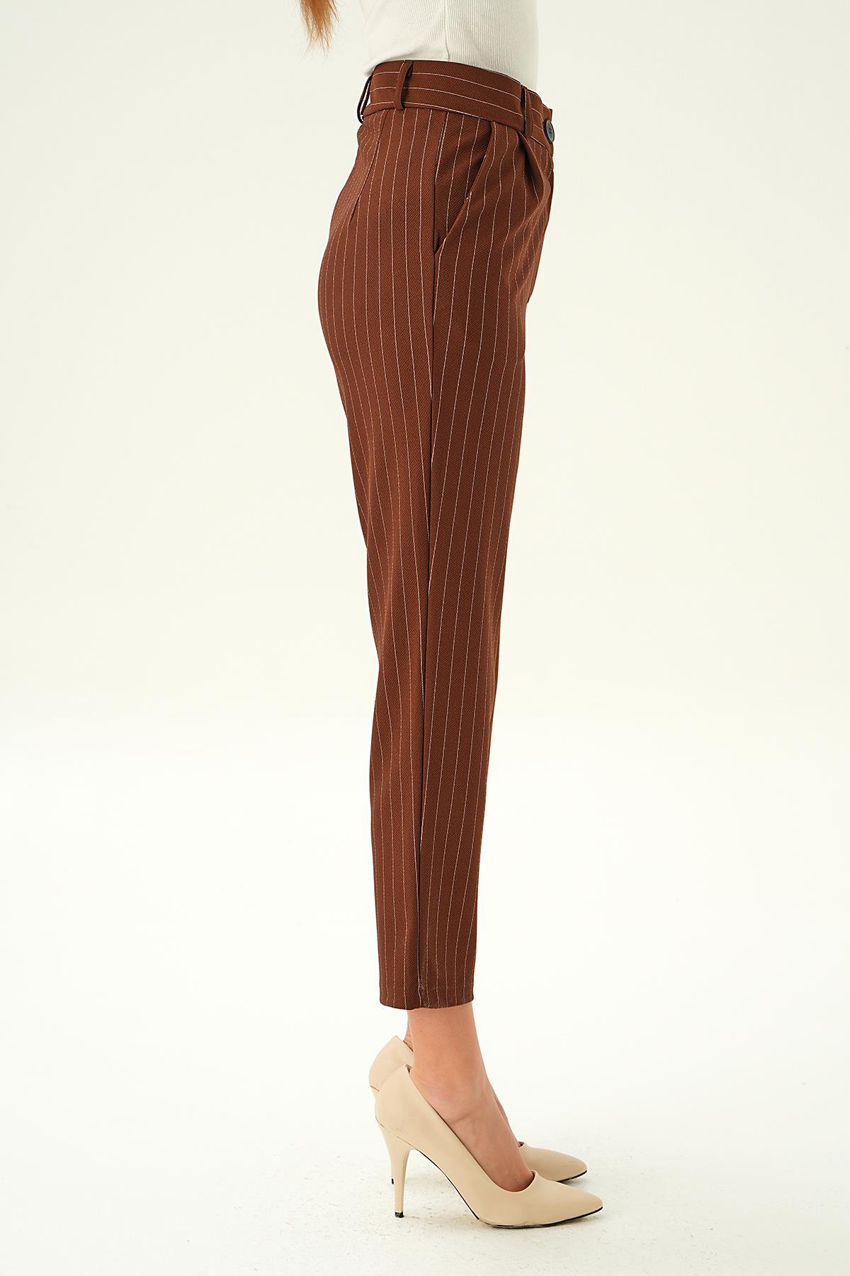 Acı Kahve Çizgili Cepli Pantolon 6906A - 3