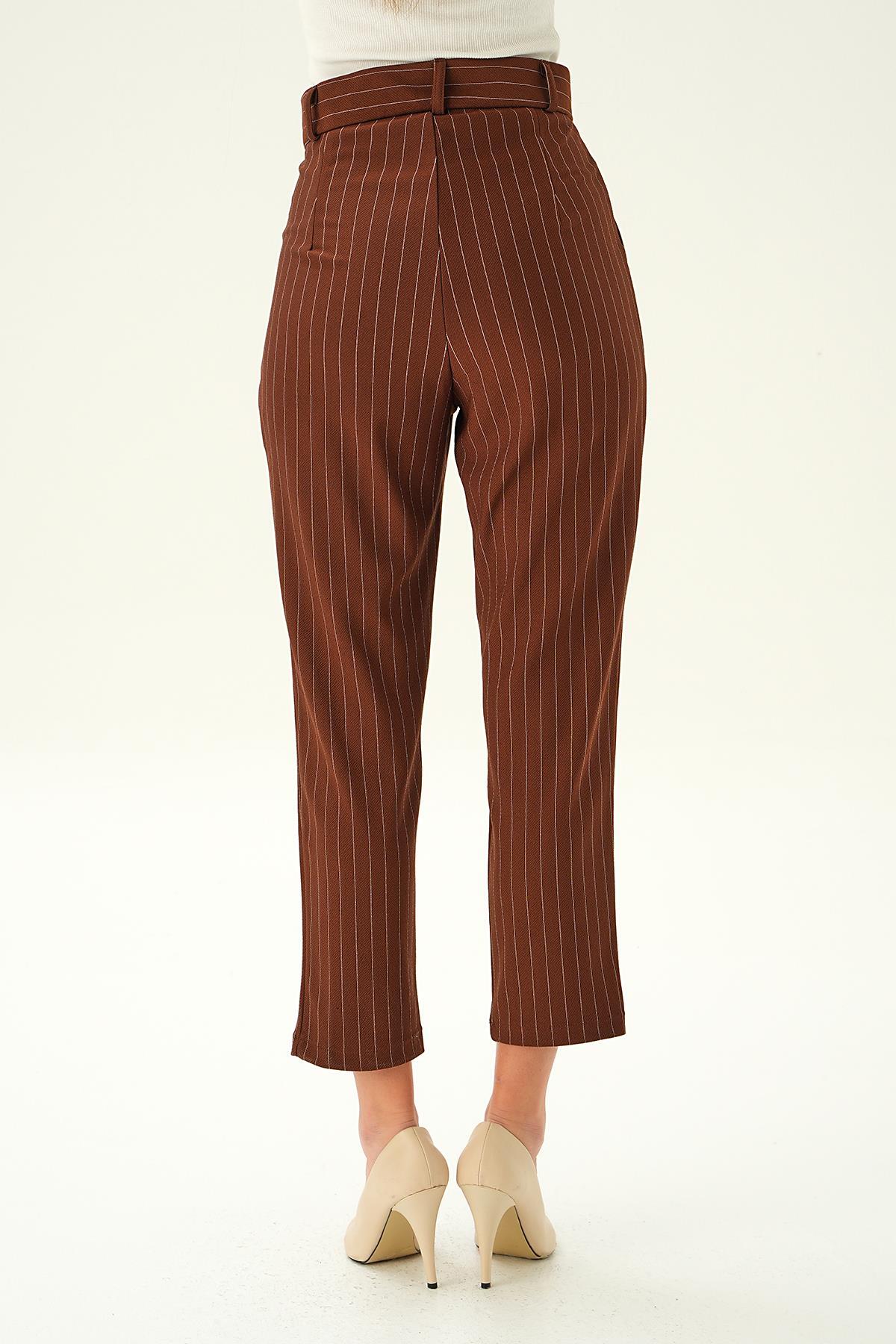 Acı Kahve Çizgili Cepli Pantolon 6906A - 4