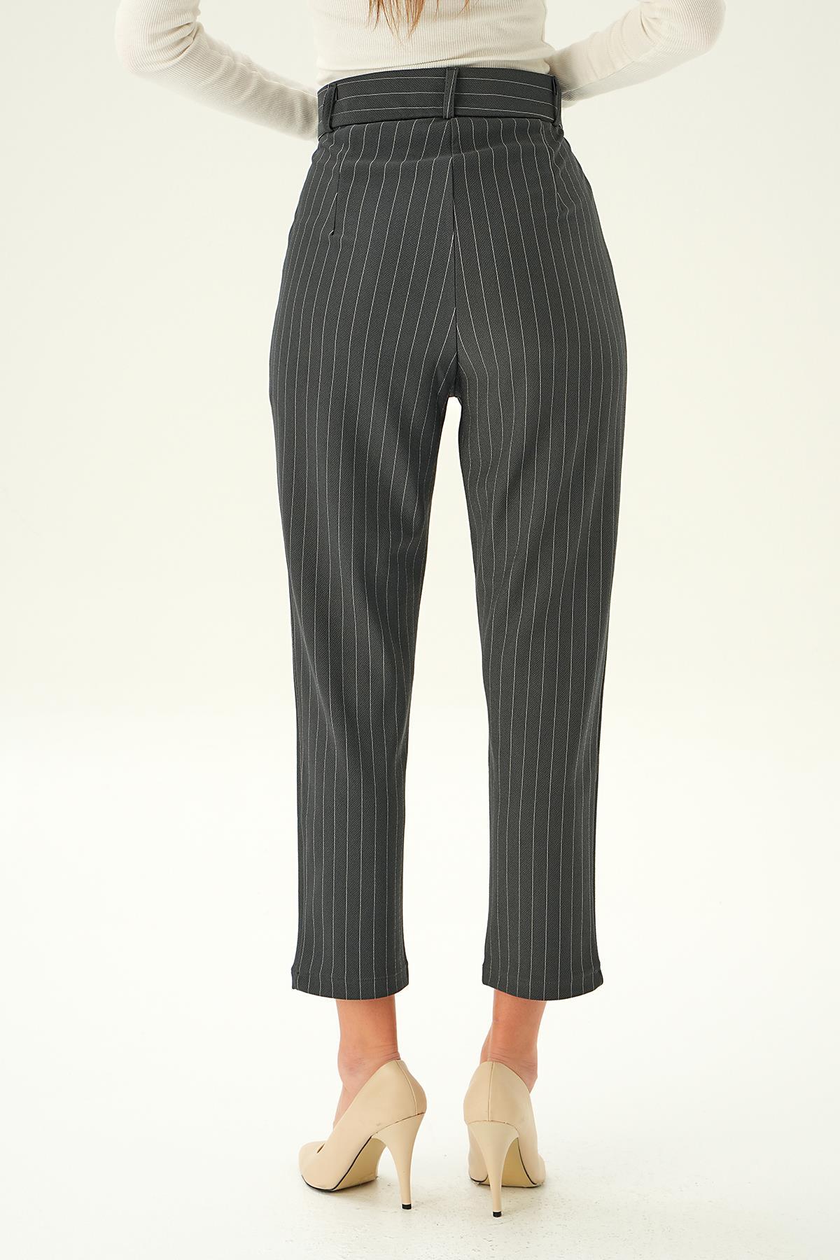 6906A Çizgili Cepli Pantolon Füme - 5