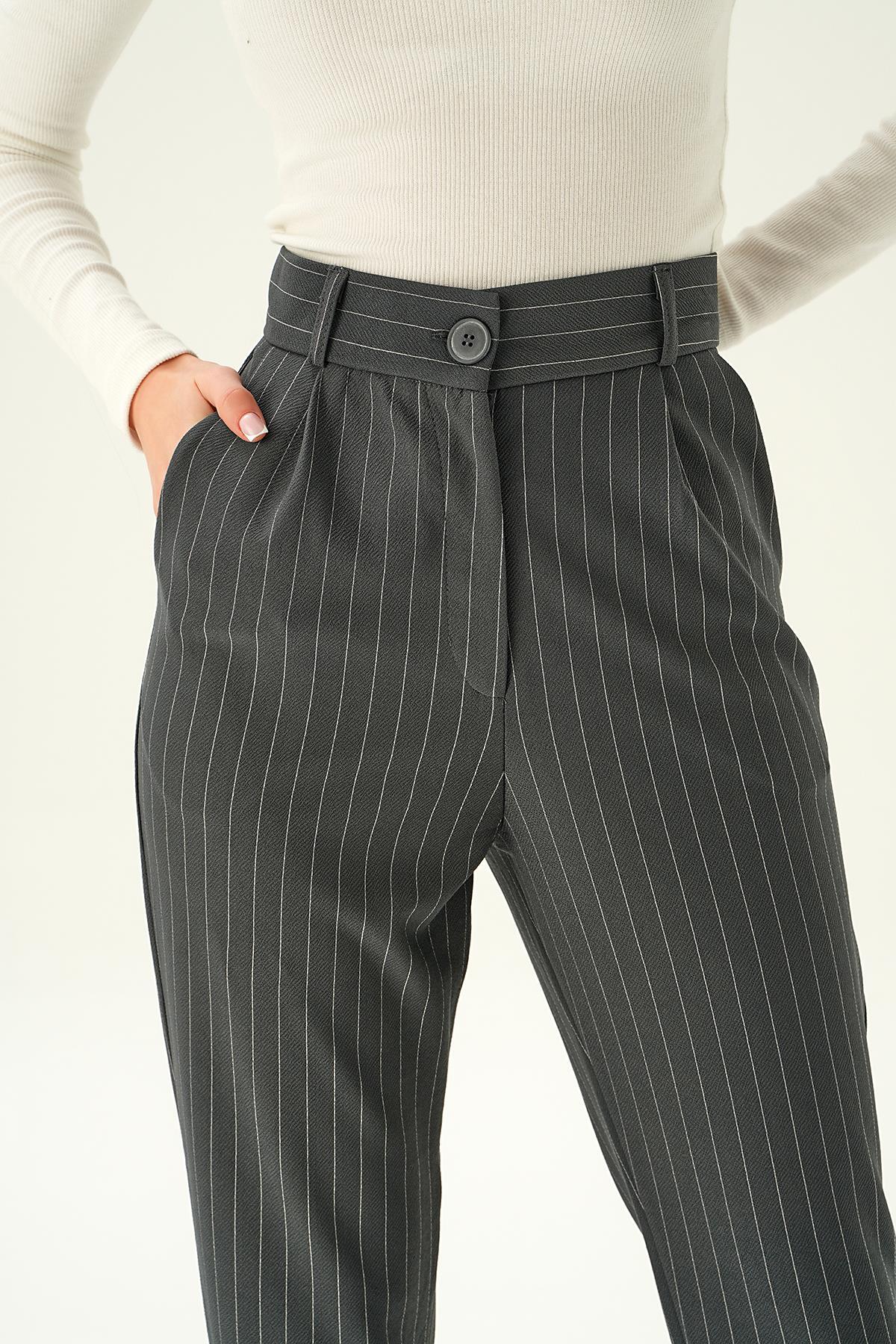 Füme Çizgili Cepli Pantolon 6906A - 6