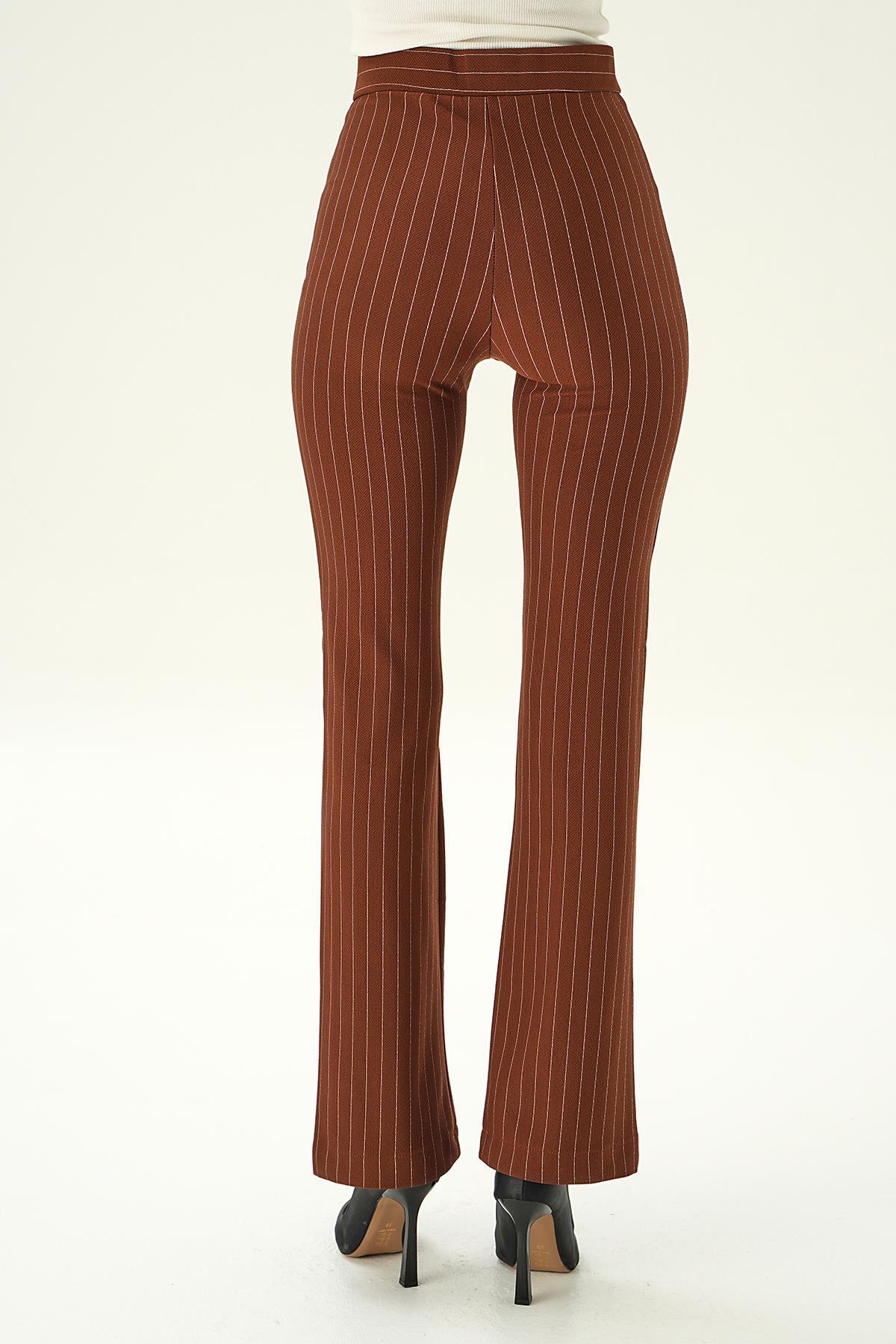 Acı Kahve Geniş Paça Çizgili Pantolon 6912A - 4