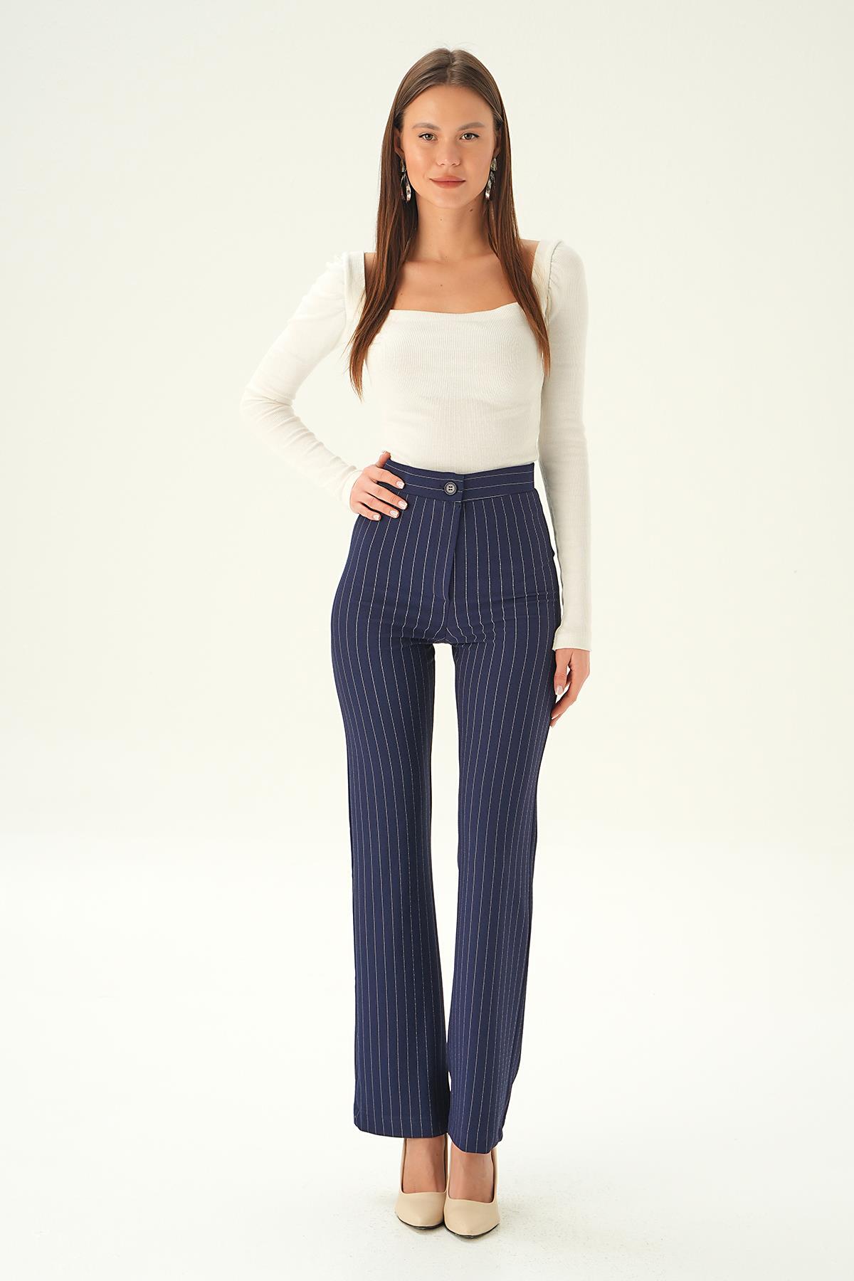 Laci Geniş Paça Çizgili Pantolon 6912A - 1