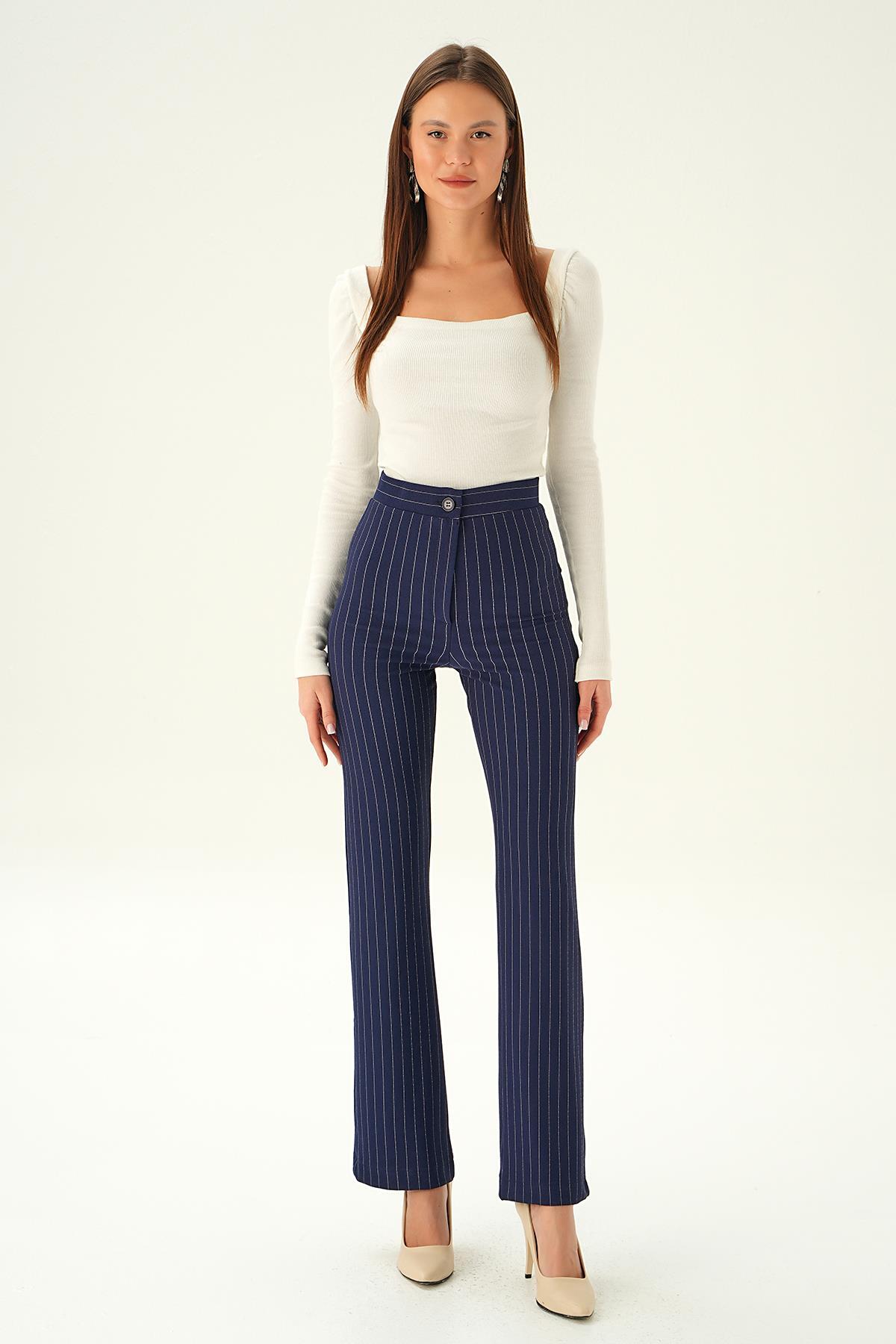 Laci Geniş Paça Çizgili Pantolon 6912A - 2