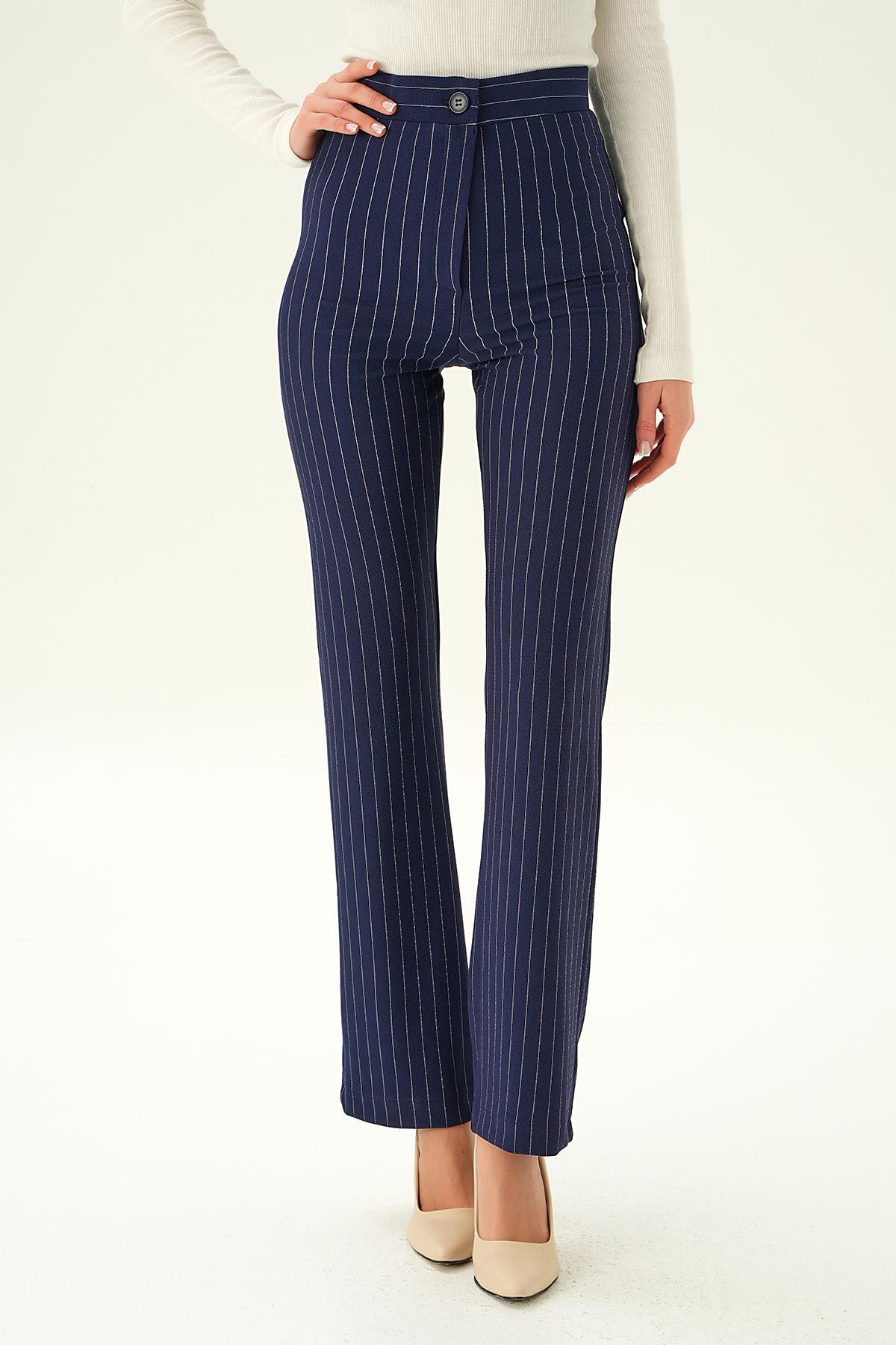 Laci Geniş Paça Çizgili Pantolon 6912A - 3