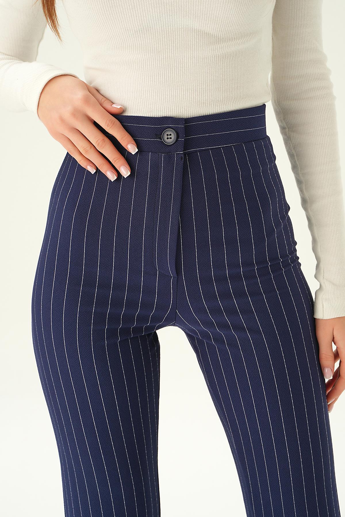 Laci Geniş Paça Çizgili Pantolon 6912A - 6