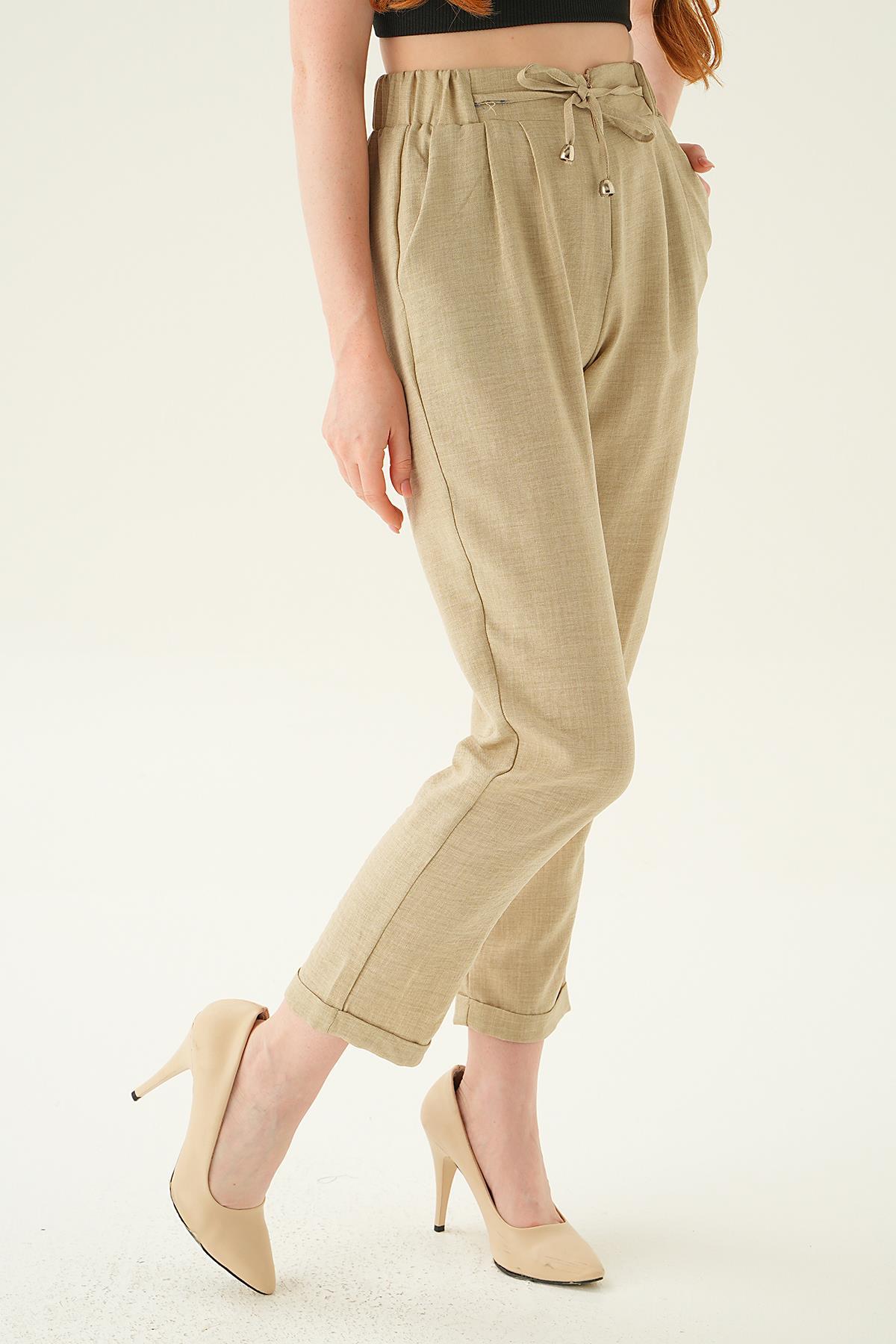 Bej Önü Fermuarlı Pantolon 6913A - 3