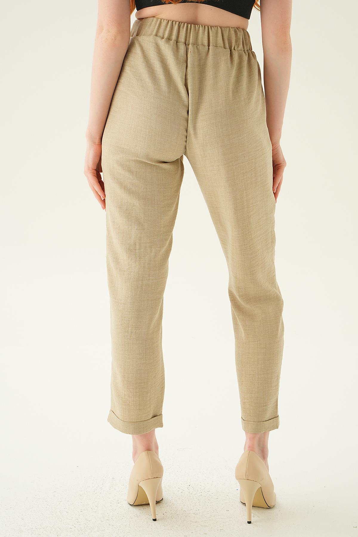 Bej Önü Fermuarlı Pantolon 6913A - 5