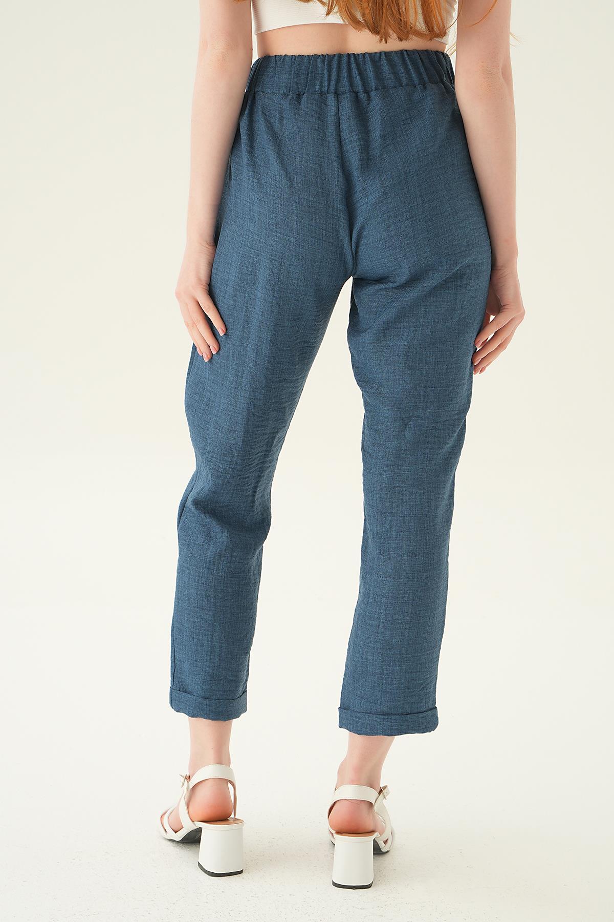 6913A Önü Fermuarlı Pantolon İndigo - 4