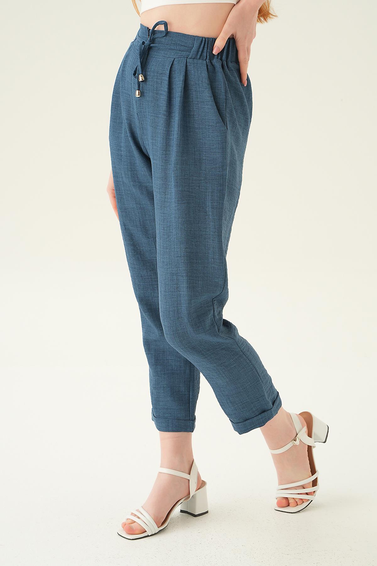 İndigo Önü Fermuarlı Pantolon 6913A - 1