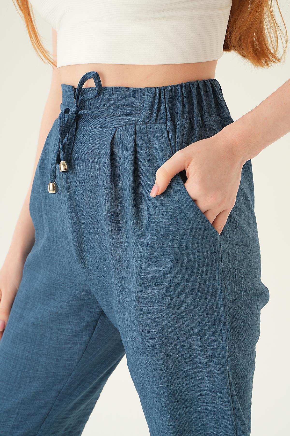 İndigo Önü Fermuarlı Pantolon 6913A - 2