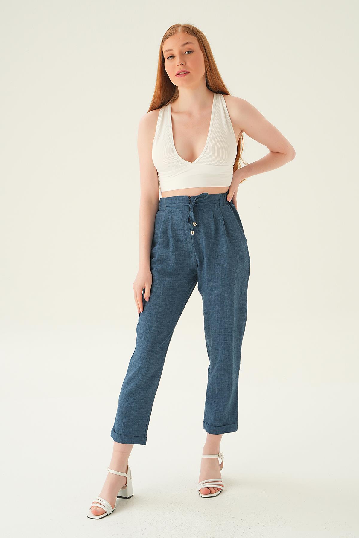 İndigo Önü Fermuarlı Pantolon 6913A - 5