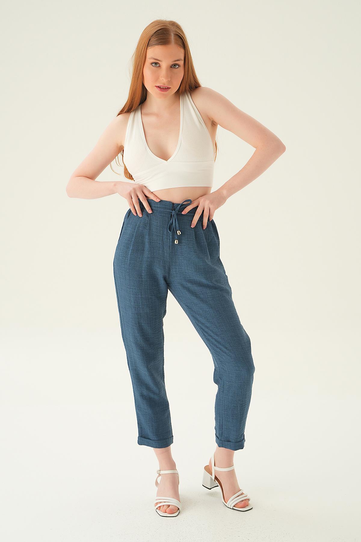 İndigo Önü Fermuarlı Pantolon 6913A - 6