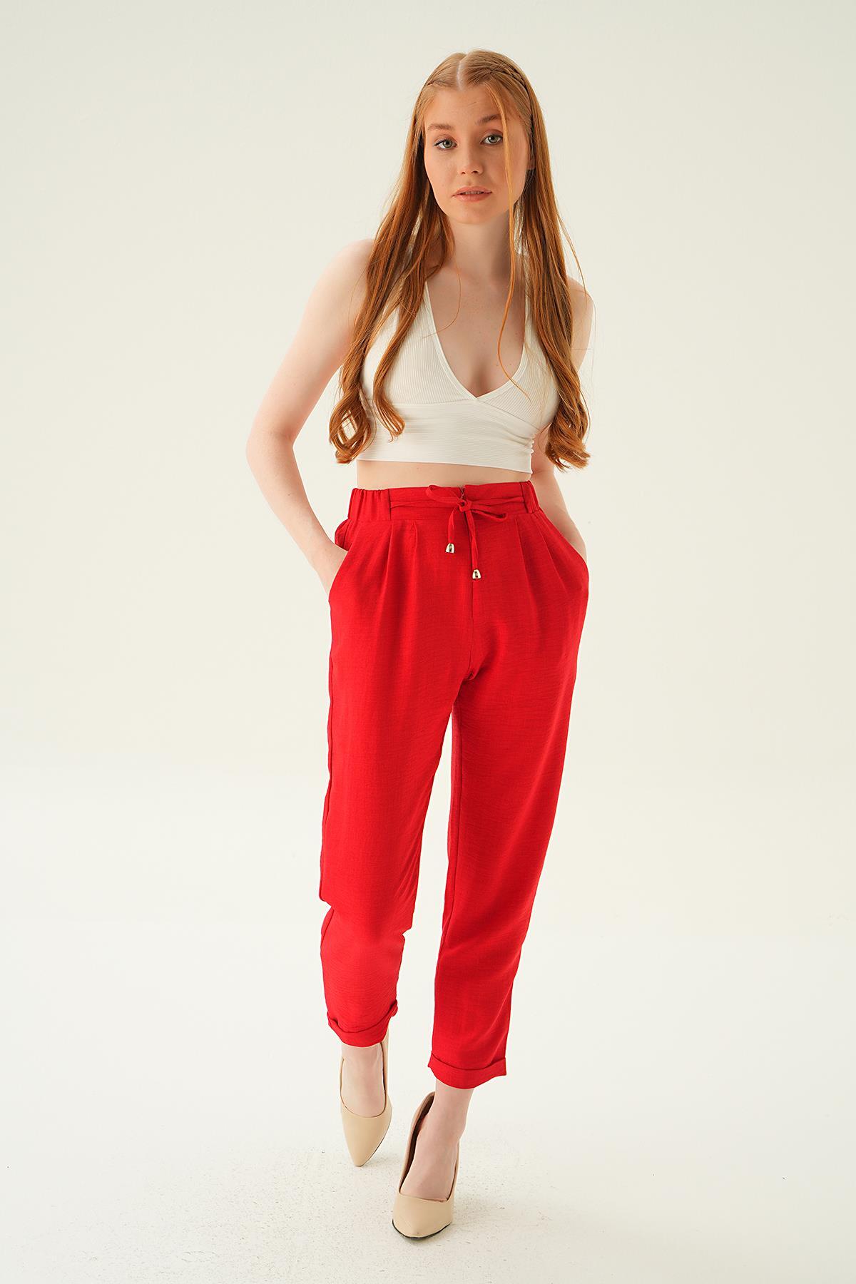 Kırmızı Önü Fermuarlı Pantolon 6913A - 3