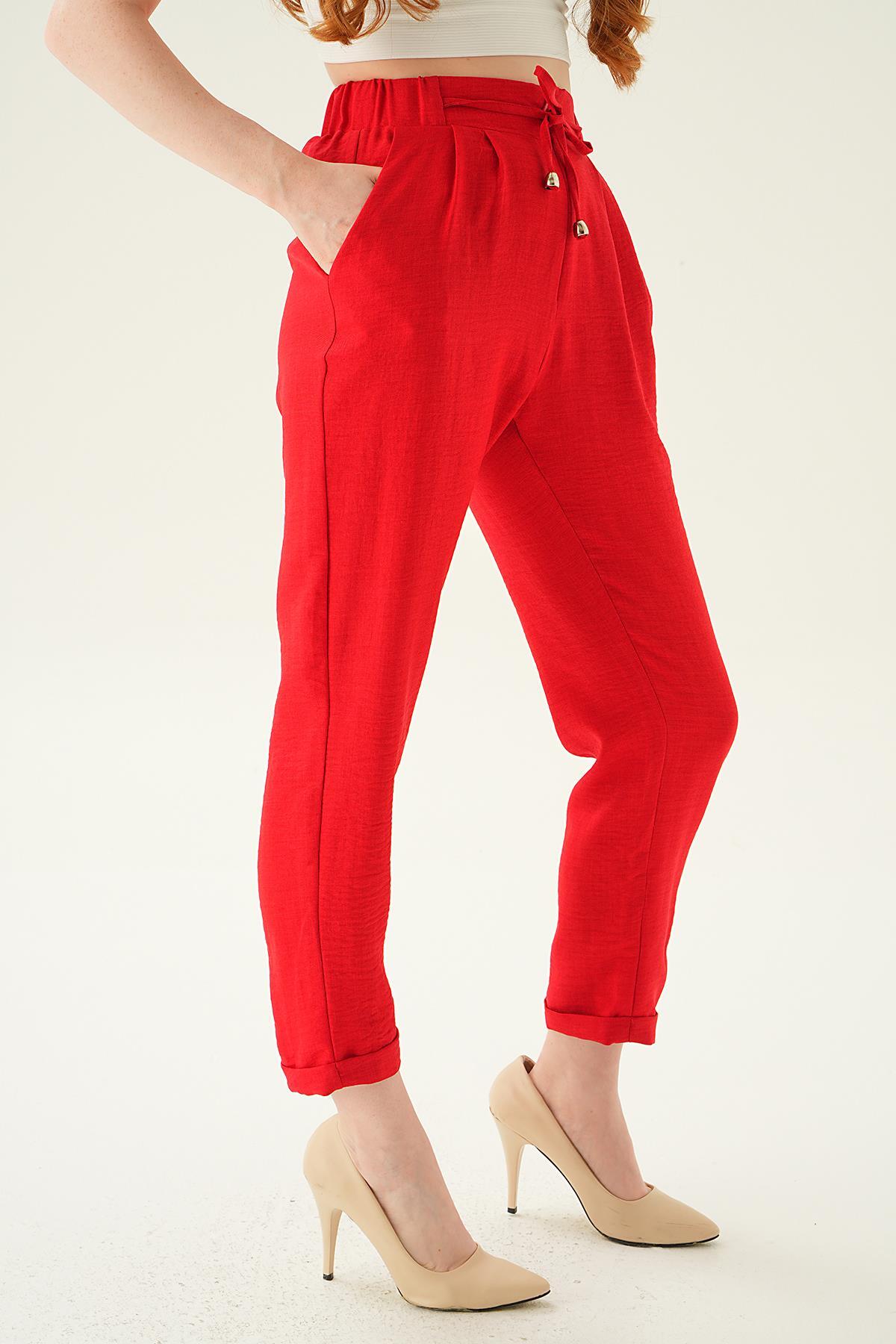 Kırmızı Önü Fermuarlı Pantolon 6913A - 4