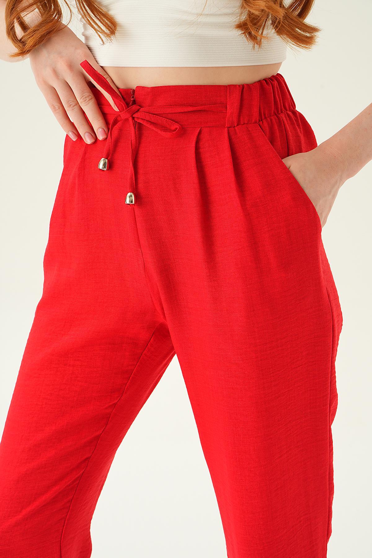 Kırmızı Önü Fermuarlı Pantolon 6913A - 6