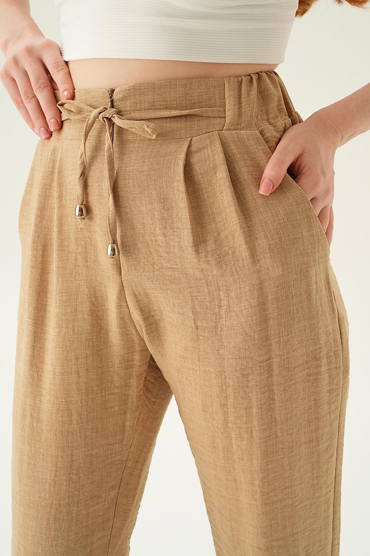 6913A Önü Fermuarlı Pantolon Vizon - 2