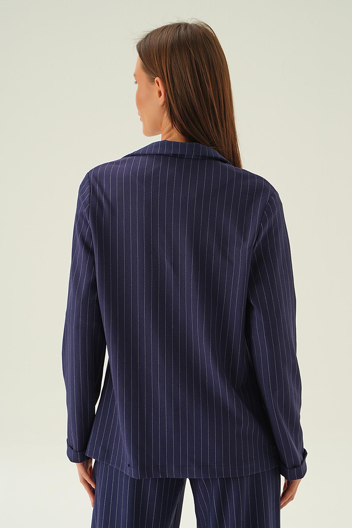 6914A Kol Katlamalı Çizgili Ceket Laci - 2