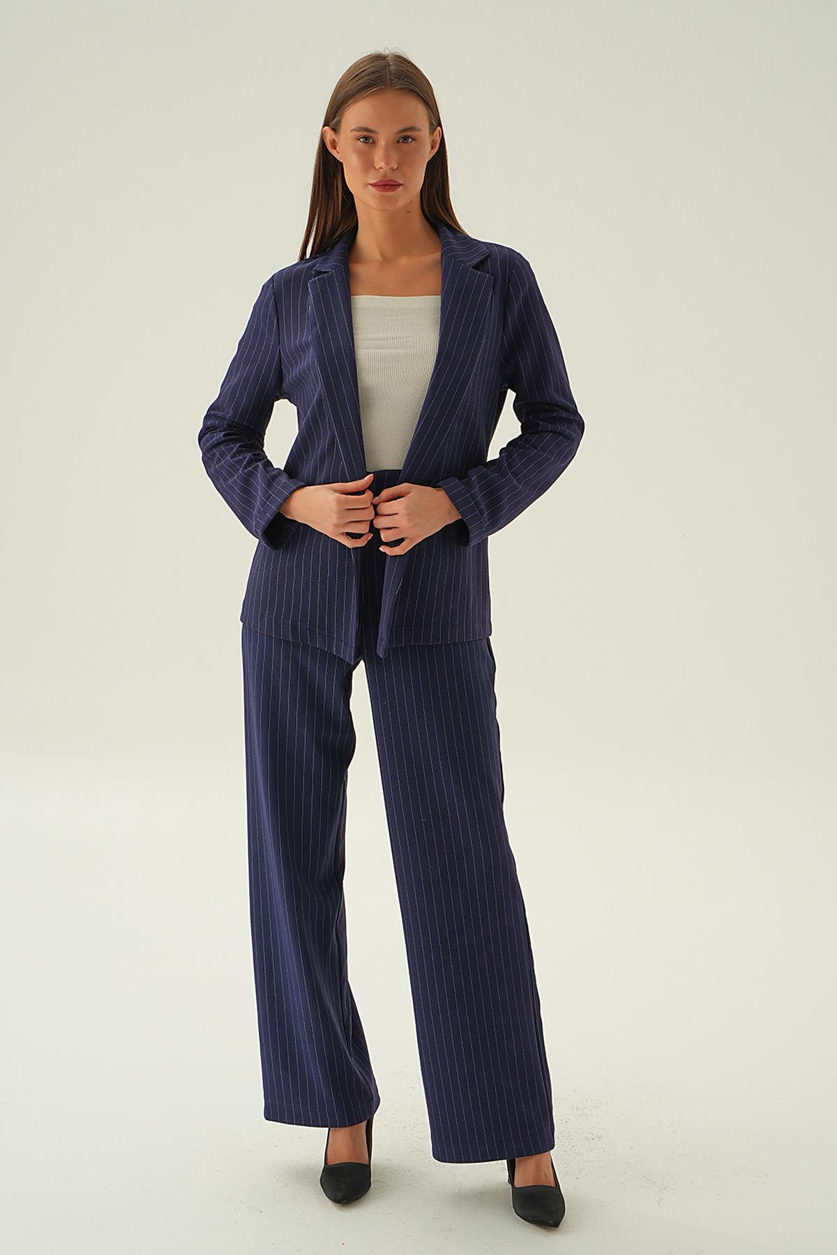 Laci Kol Katlamalı Çizgili Ceket 6914A - 5