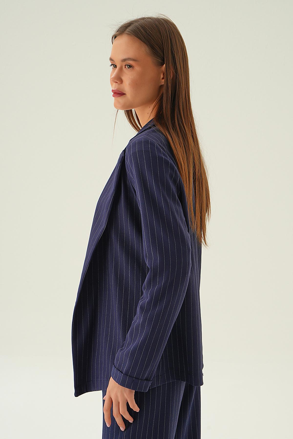 Laci Kol Katlamalı Çizgili Ceket 6914A - 6