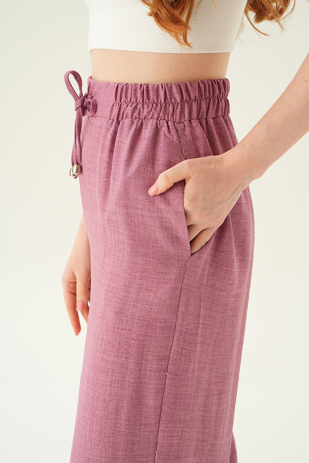 6917A Bağcıklı Geniş Pantolon Gül - 5