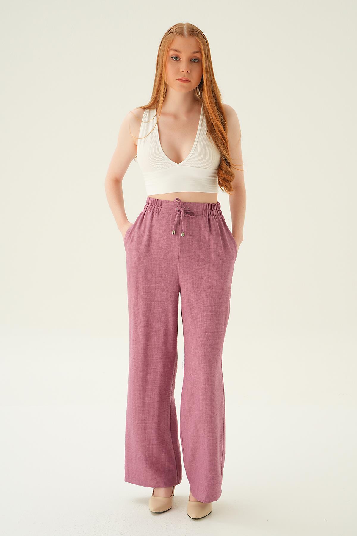 Gül Bağcıklı Geniş Pantolon 6917A - 6