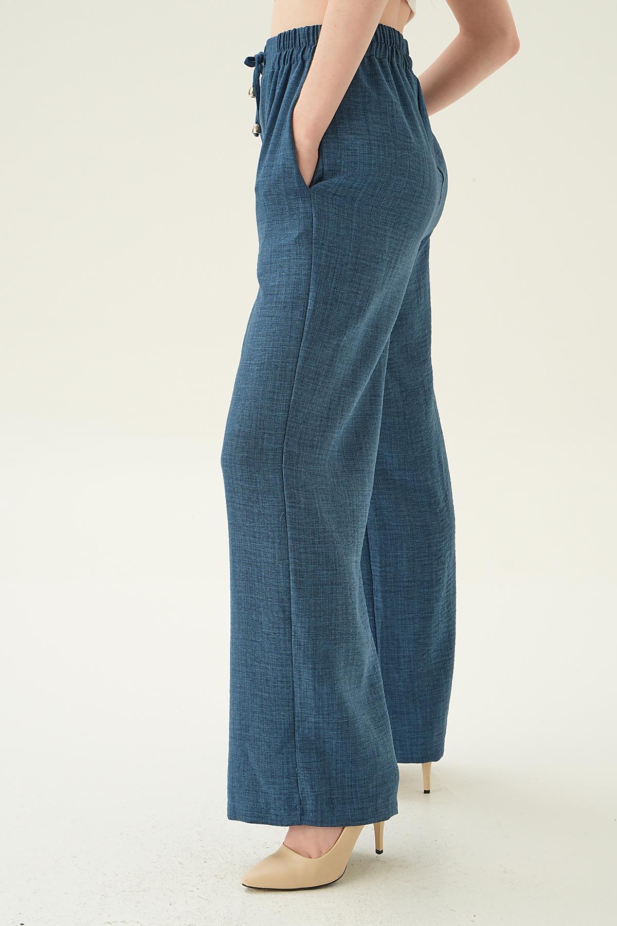 6917A Bağcıklı Geniş Pantolon İndigo - 3