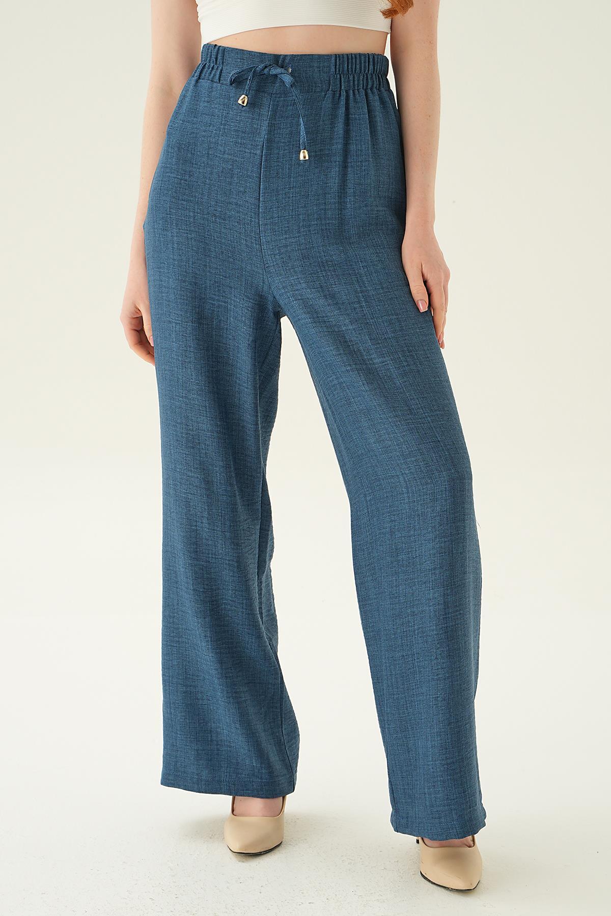 6917A Bağcıklı Geniş Pantolon İndigo - 5