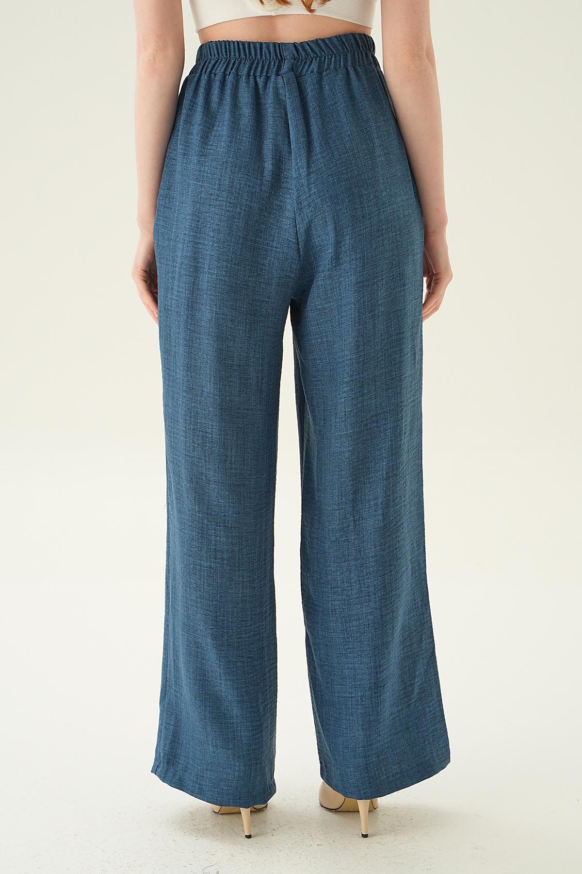 İndigo Bağcıklı Geniş Pantolon 6917A - 4