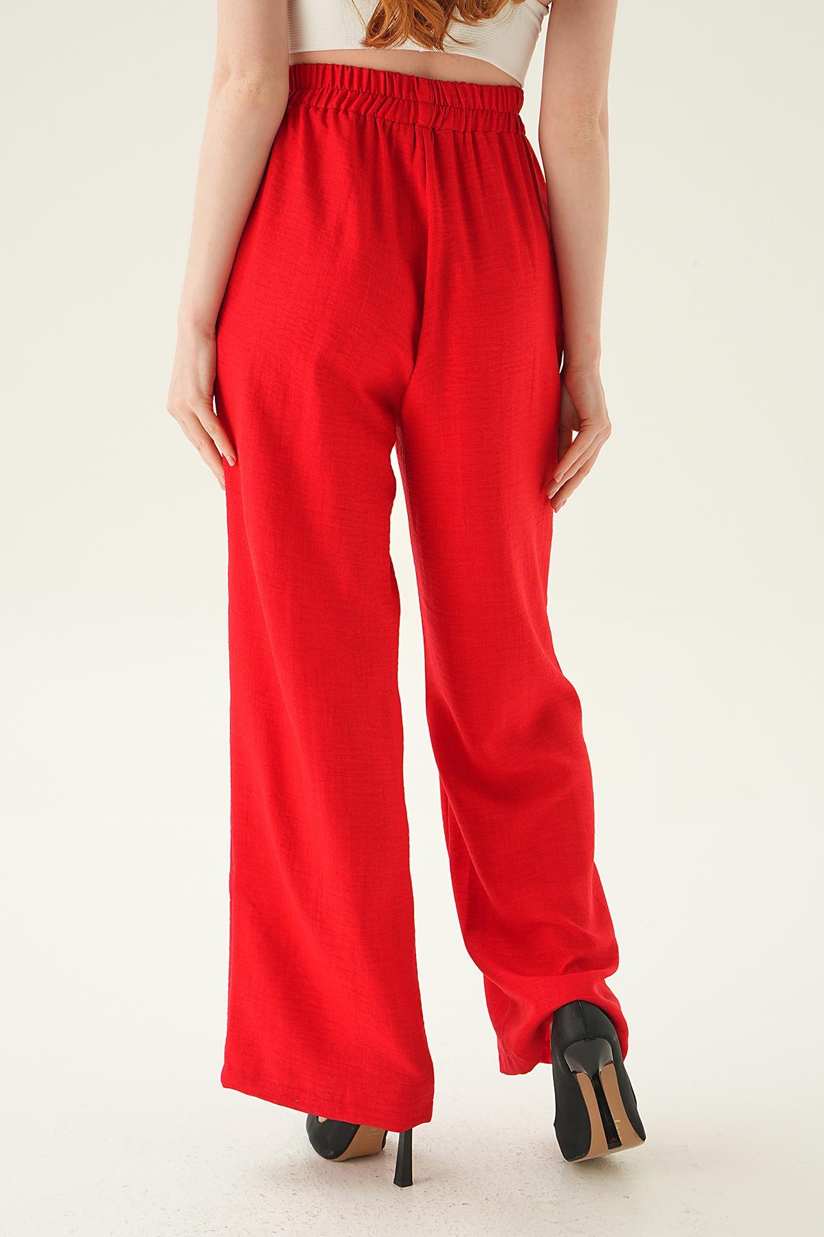 6917A Bağcıklı Geniş Pantolon Kırmızı - 3