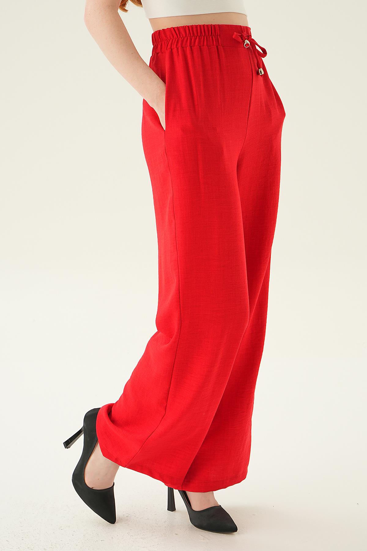 6917A Bağcıklı Geniş Pantolon Kırmızı - 1