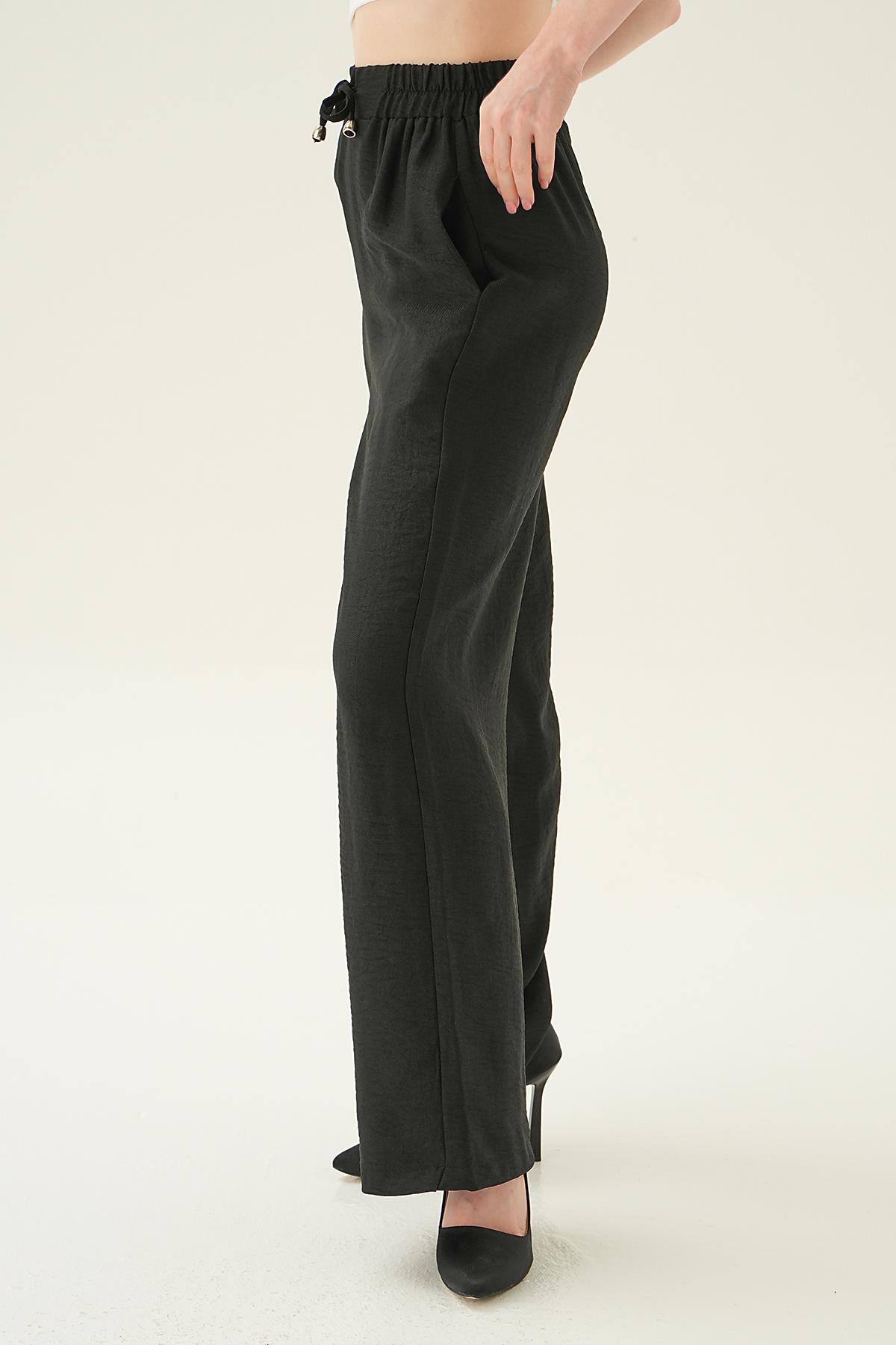 6917A Bağcıklı Geniş Pantolon Siyah - 2
