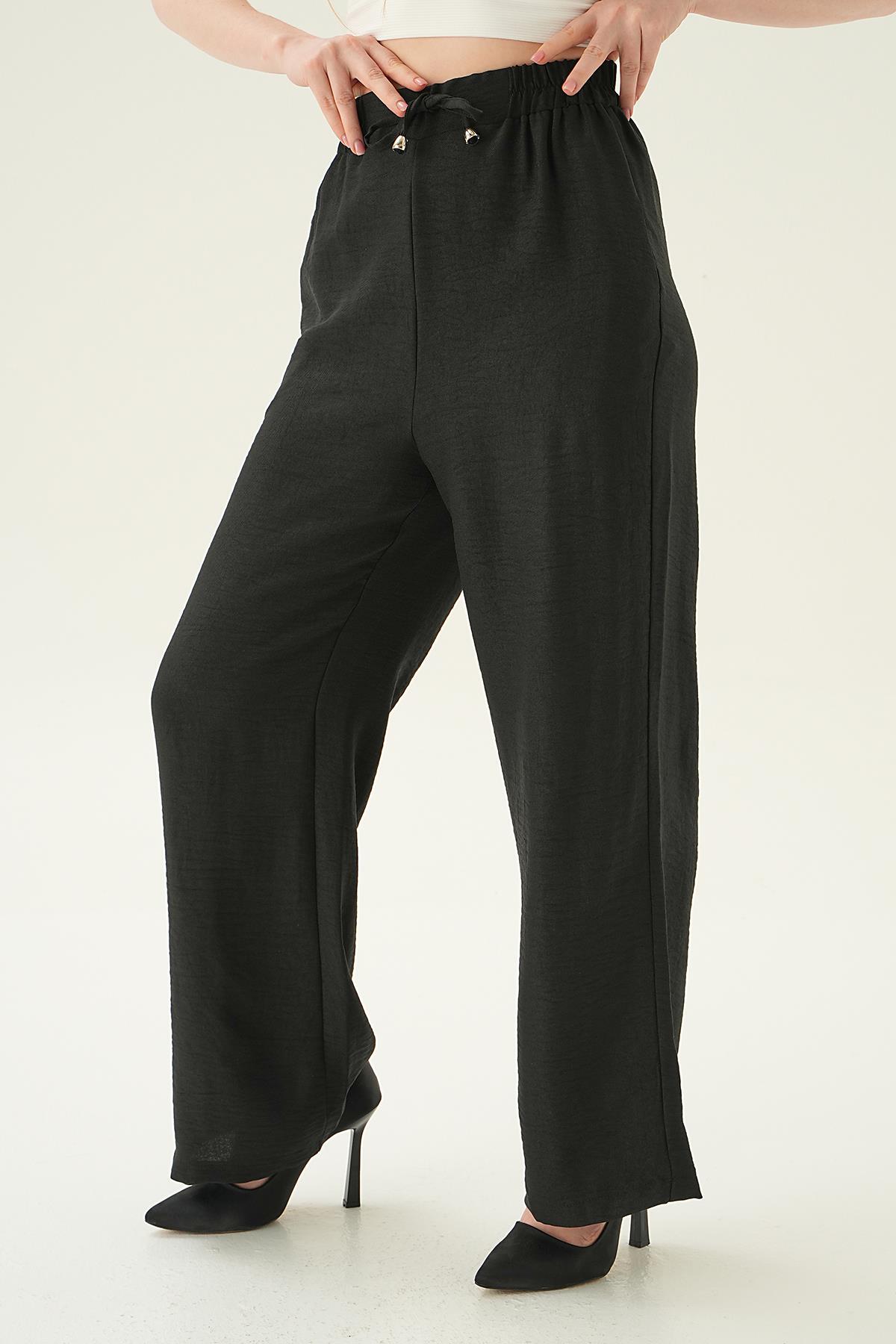 6917A Bağcıklı Geniş Pantolon Siyah - 3