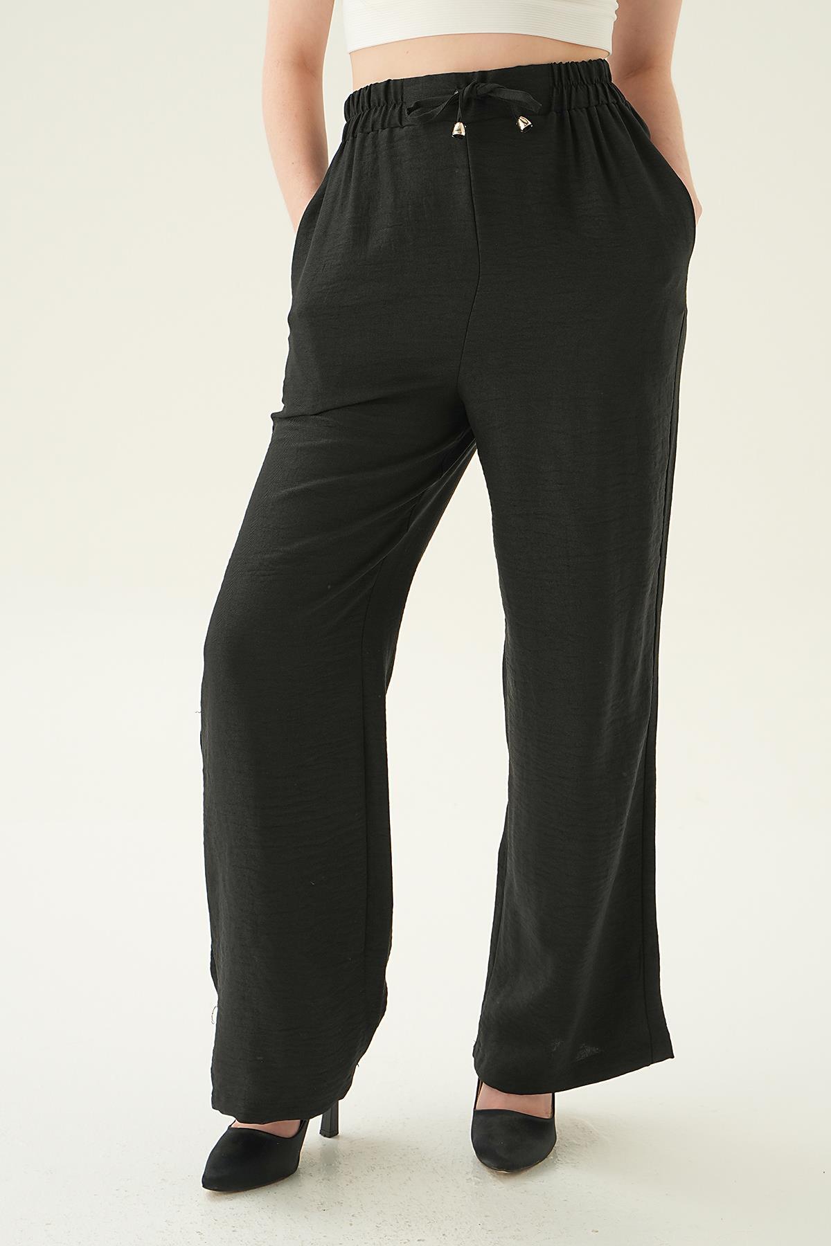 Siyah Bağcıklı Geniş Pantolon 6917A 