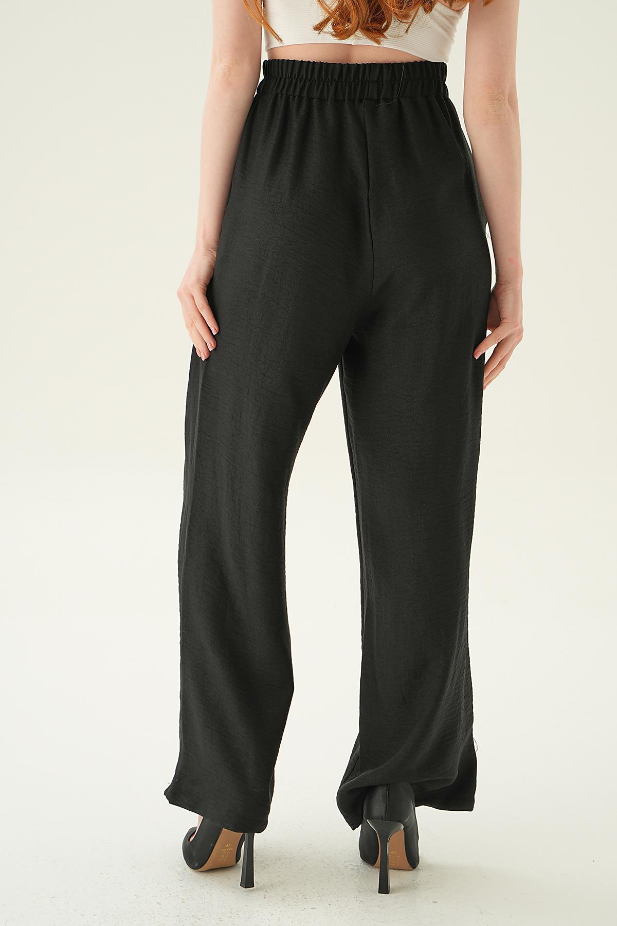 Siyah Bağcıklı Geniş Pantolon 6917A - 4