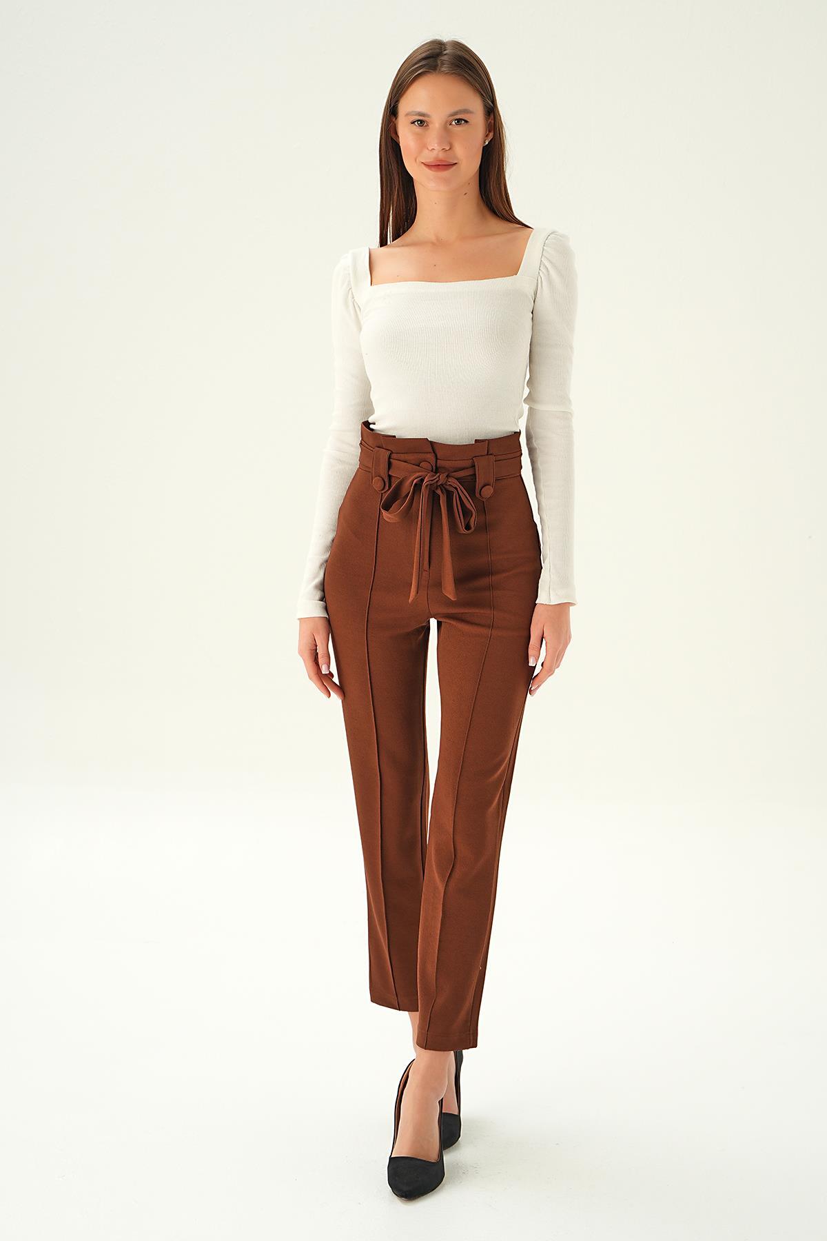 Acı Kahve Düğme Detay Havuç Pantolon 6921A - 1