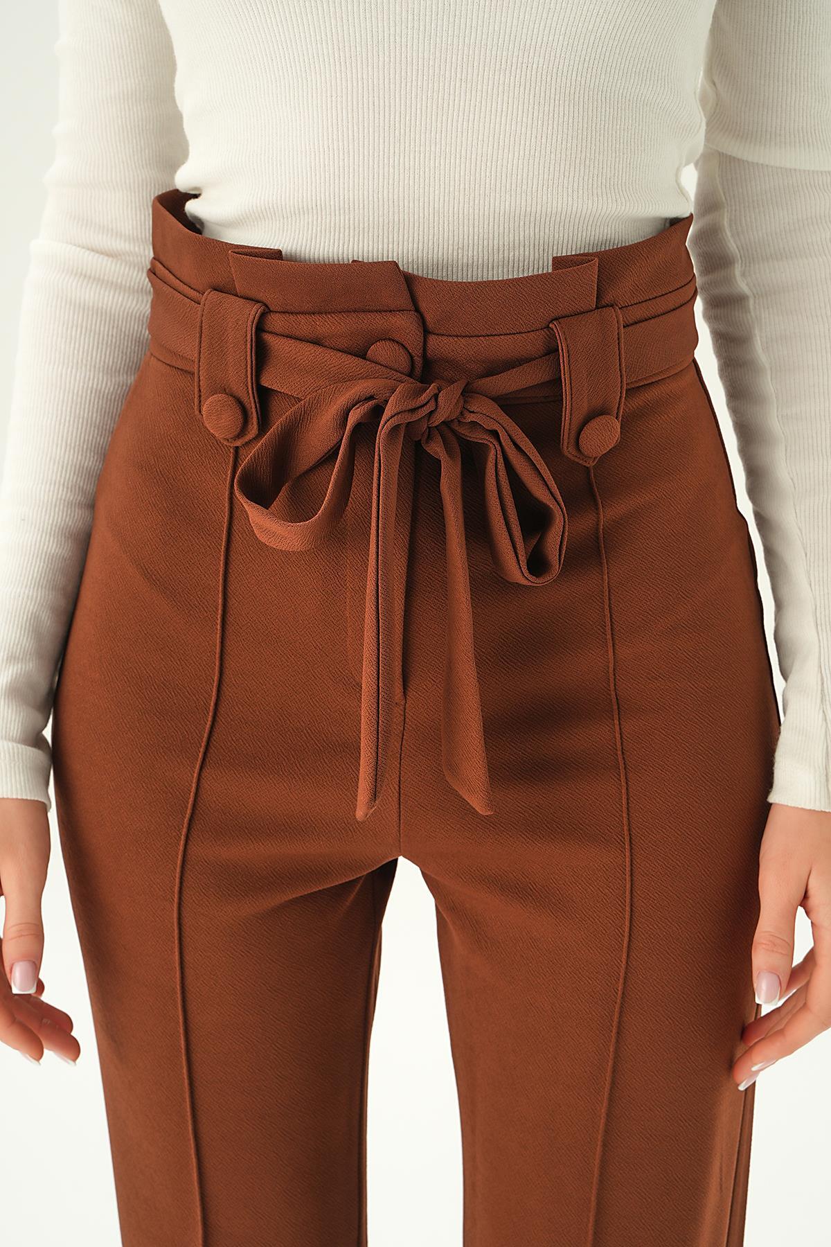 Acı Kahve Düğme Detay Havuç Pantolon 6921A - 5