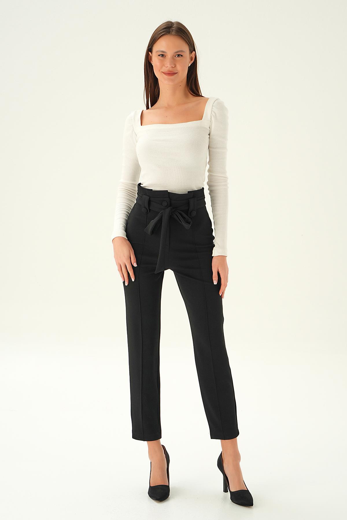 Siyah Düğme Detay Havuç Pantolon 6921A - 1