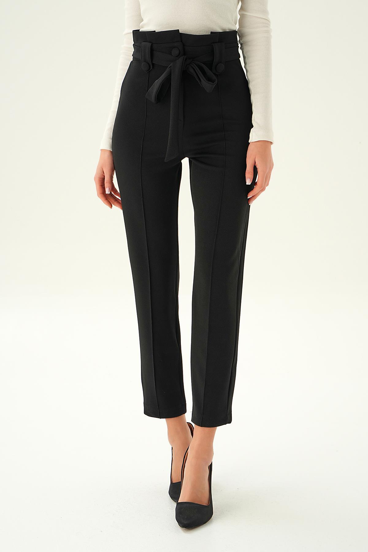 Siyah Düğme Detay Havuç Pantolon 6921A - 2