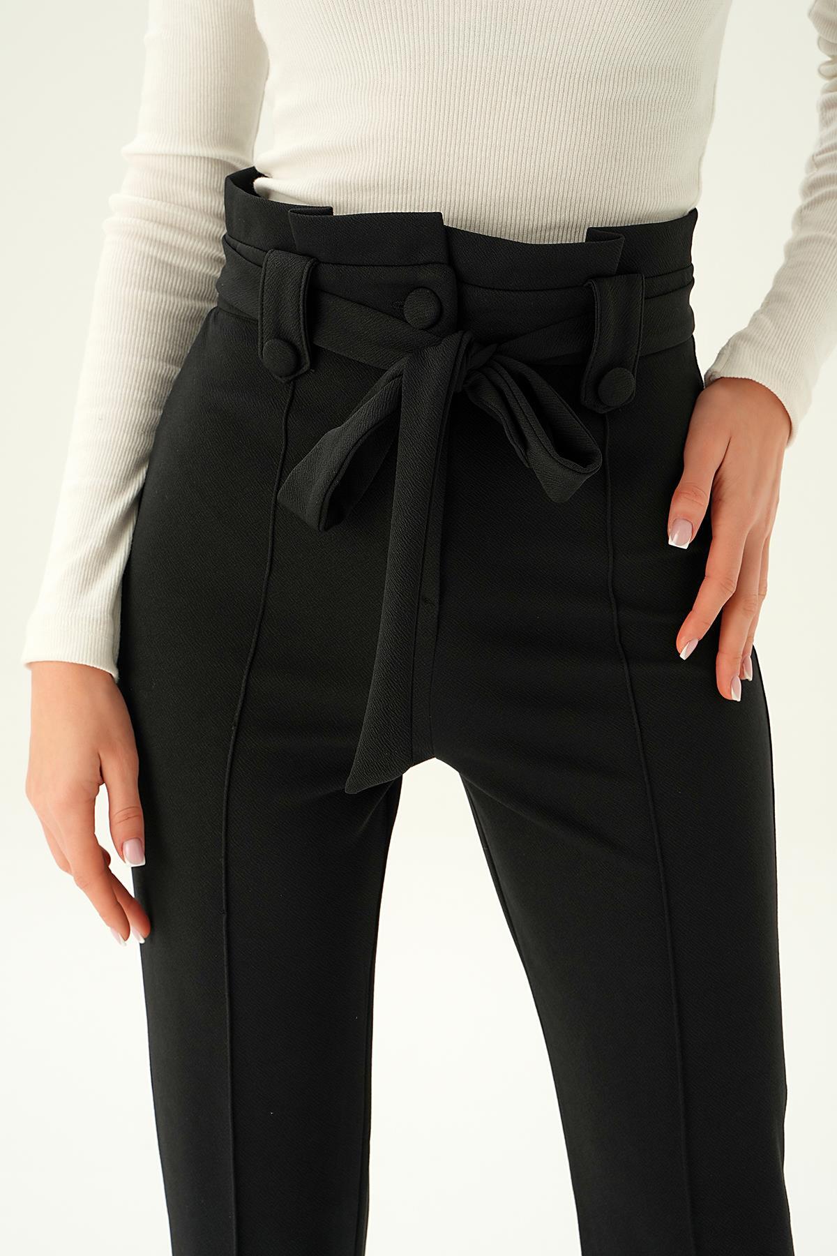 Siyah Düğme Detay Havuç Pantolon 6921A - 5
