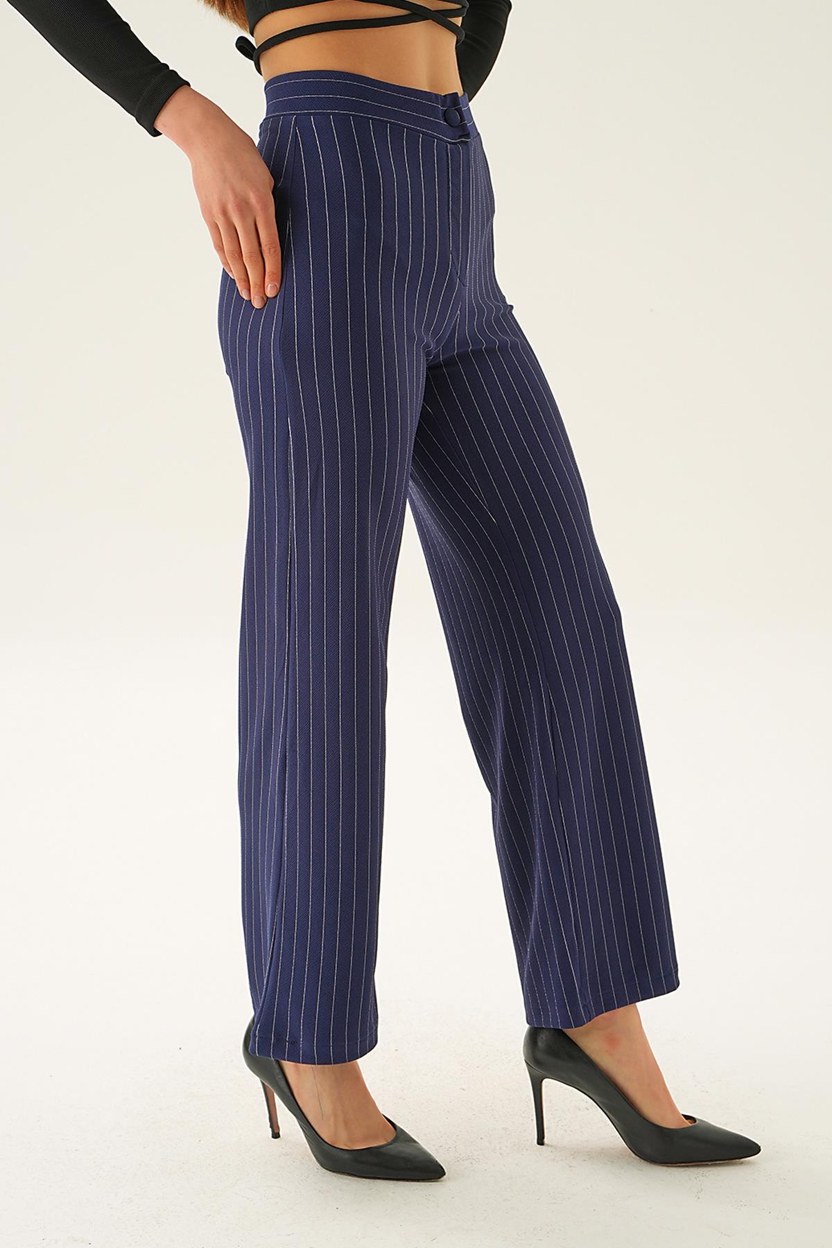 6922A Çizgili Bol Paça Pantolon Laci - 4