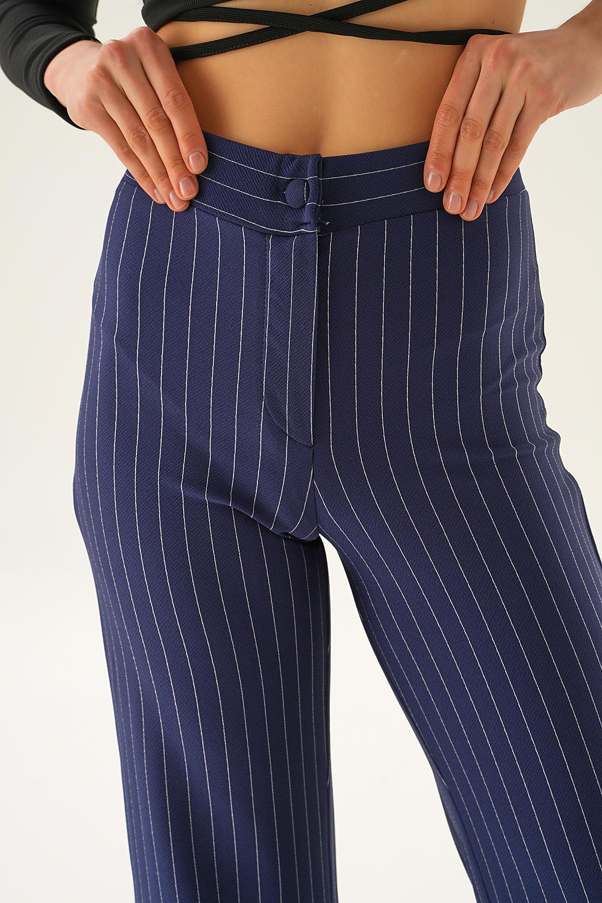 6922A Çizgili Bol Paça Pantolon Laci - 5