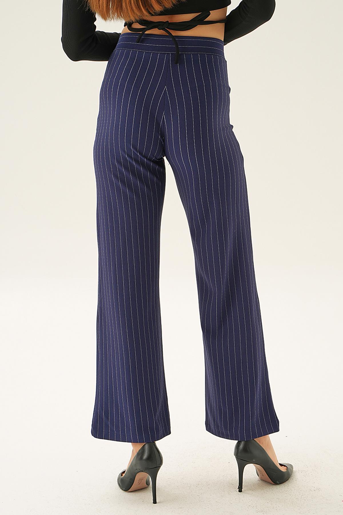 Laci Çizgili Bol Paça Pantolon 6922A - 2