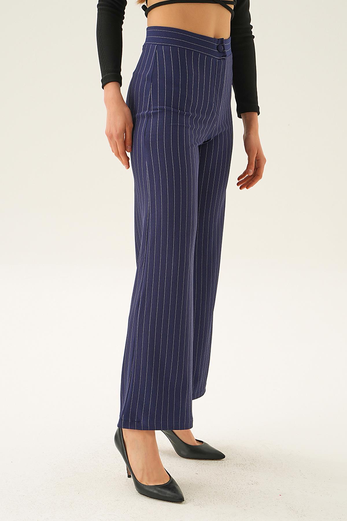 Laci Çizgili Bol Paça Pantolon 6922A - 3