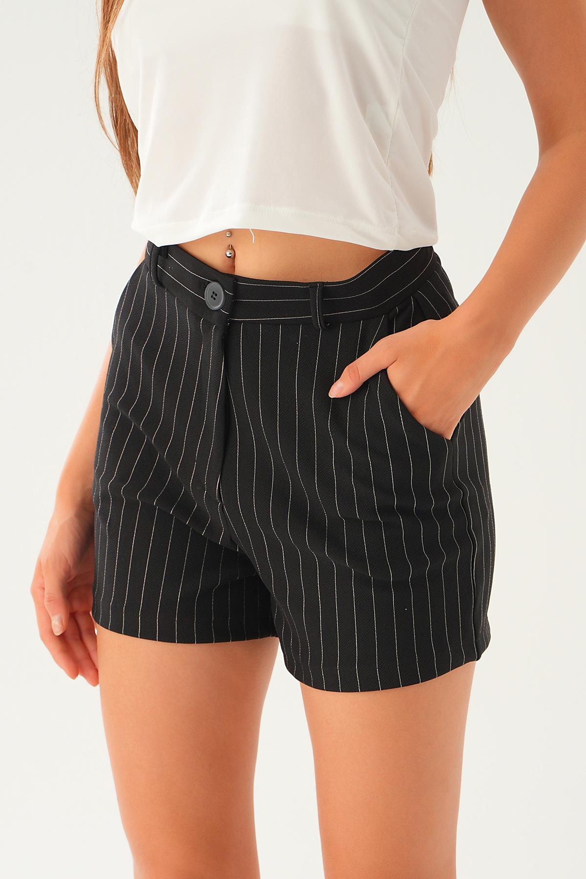 Siyah Cepli Pile Detay Şort 6925A - 3