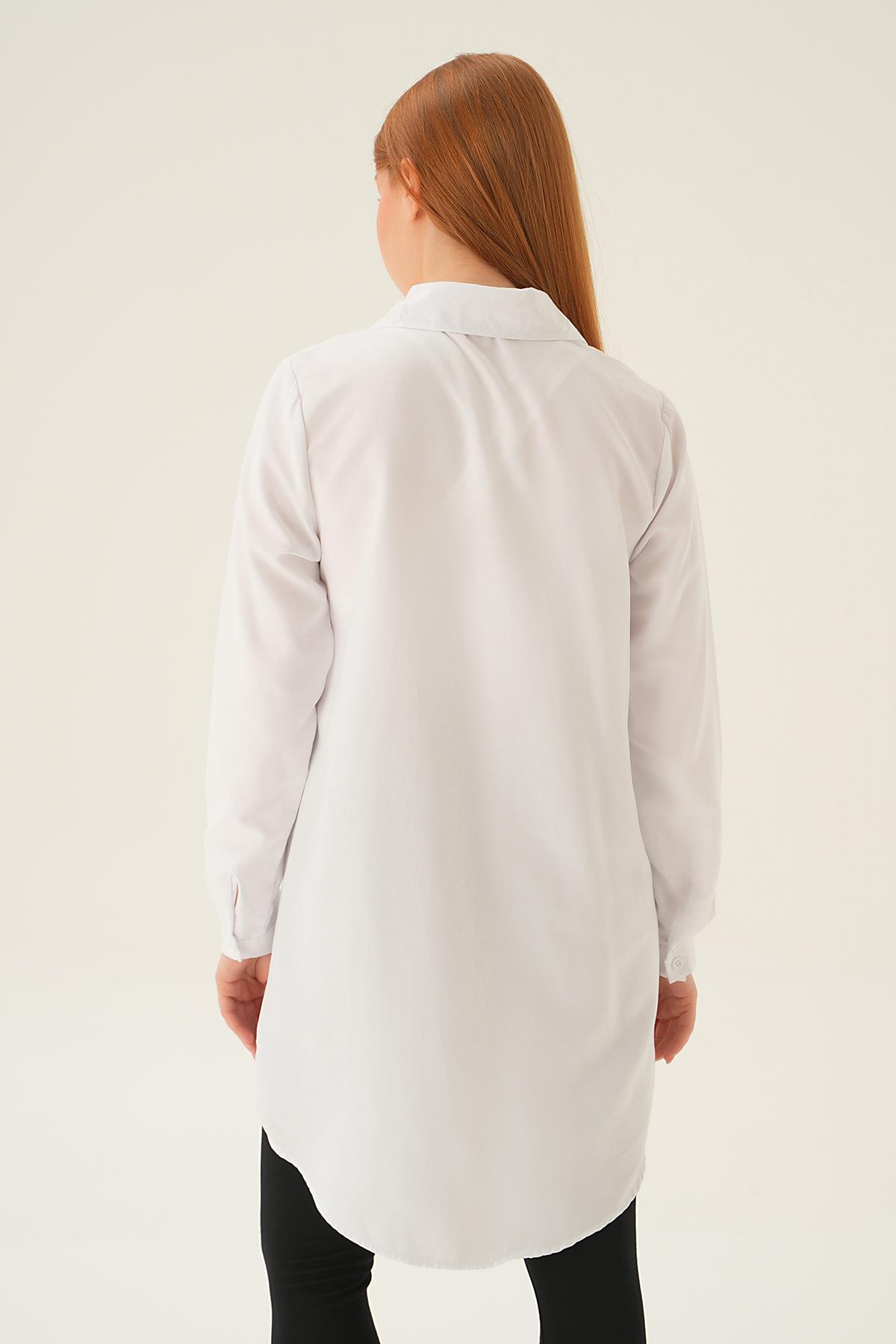 6929A Gizli Düğme Uzun Gömlek Beyaz - 4