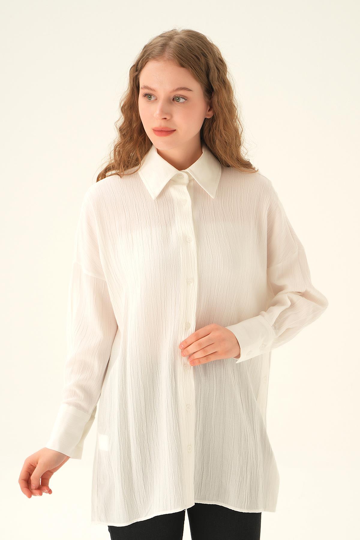 Ekru Oversize Gömlek 6931A - 1